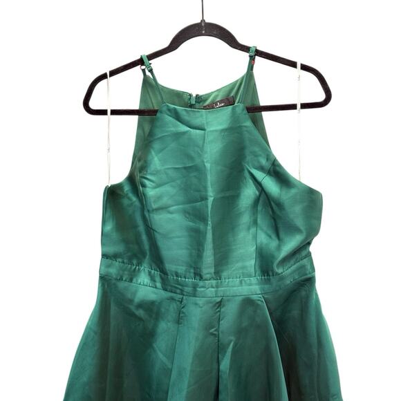 Lulus Emerald Green High-Low Satin Gown XL Halter Formal Maxi Dress - Picture 6 of 12